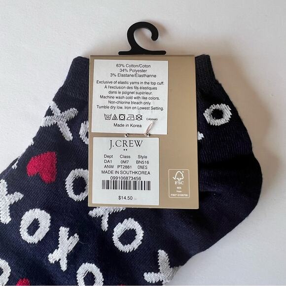 J.Crew Women's Dressy Style Ankle Socks XOXO Heart Print NWT - Picture 7 of 7